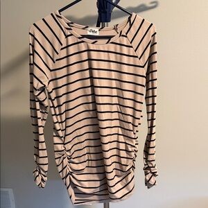 Pink. Beige and Black Striped Long Sleeve Top